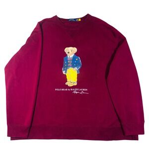 Polo Ralph Lauren Polo Bear Sweatshirt Men 2XB Burgundy Fleece Crewneck Pullover